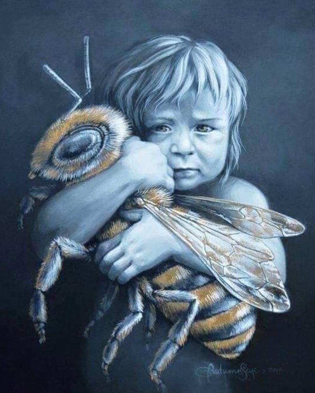 Artwork of child holding a bee - Prayer for the girl who thinks others make it look easy!